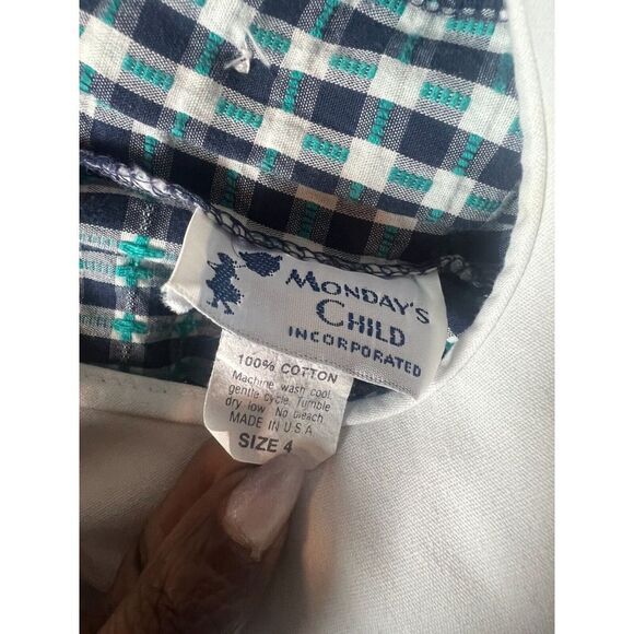 Monday's Child Vintage Plaid Dress Sz 4 With Ruffle Bib Collar Classic Tie Waist - Picture 4 of 7
